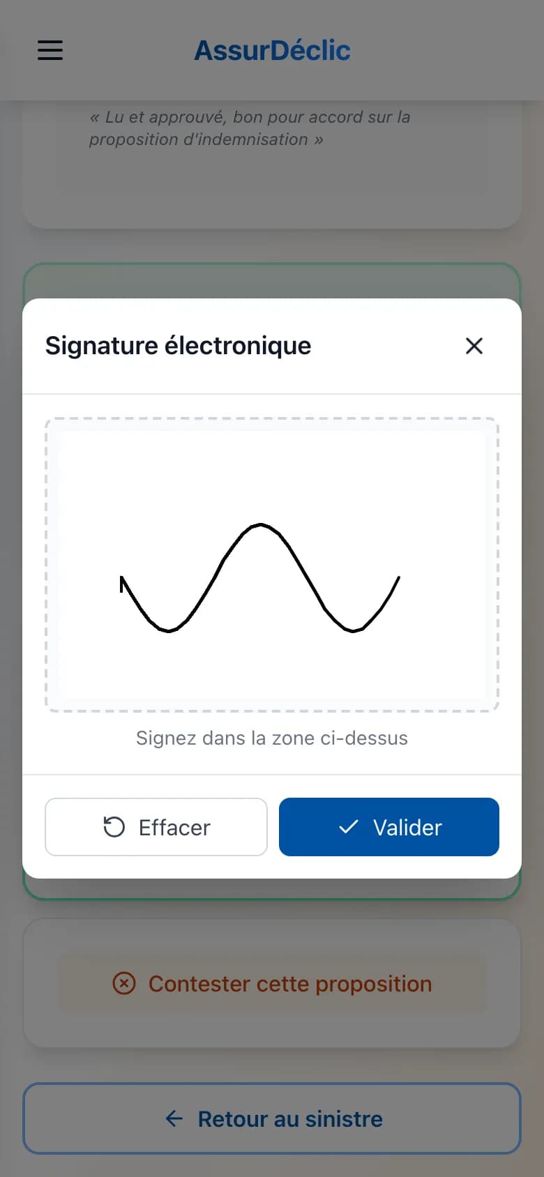 Mobile — signature de la lettre d'accord au doigt