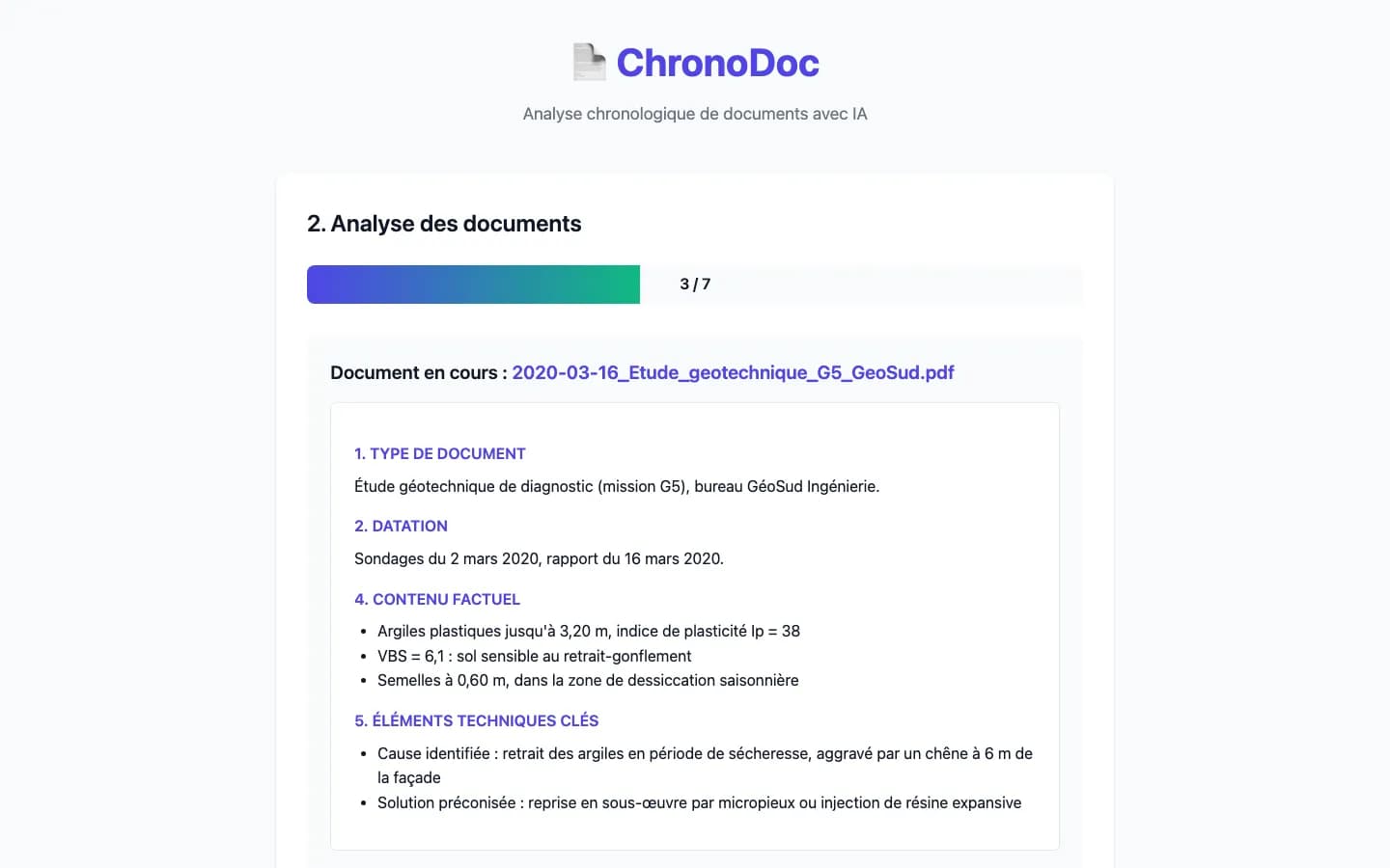 Extraction factuelle d'une étude géotechnique G5