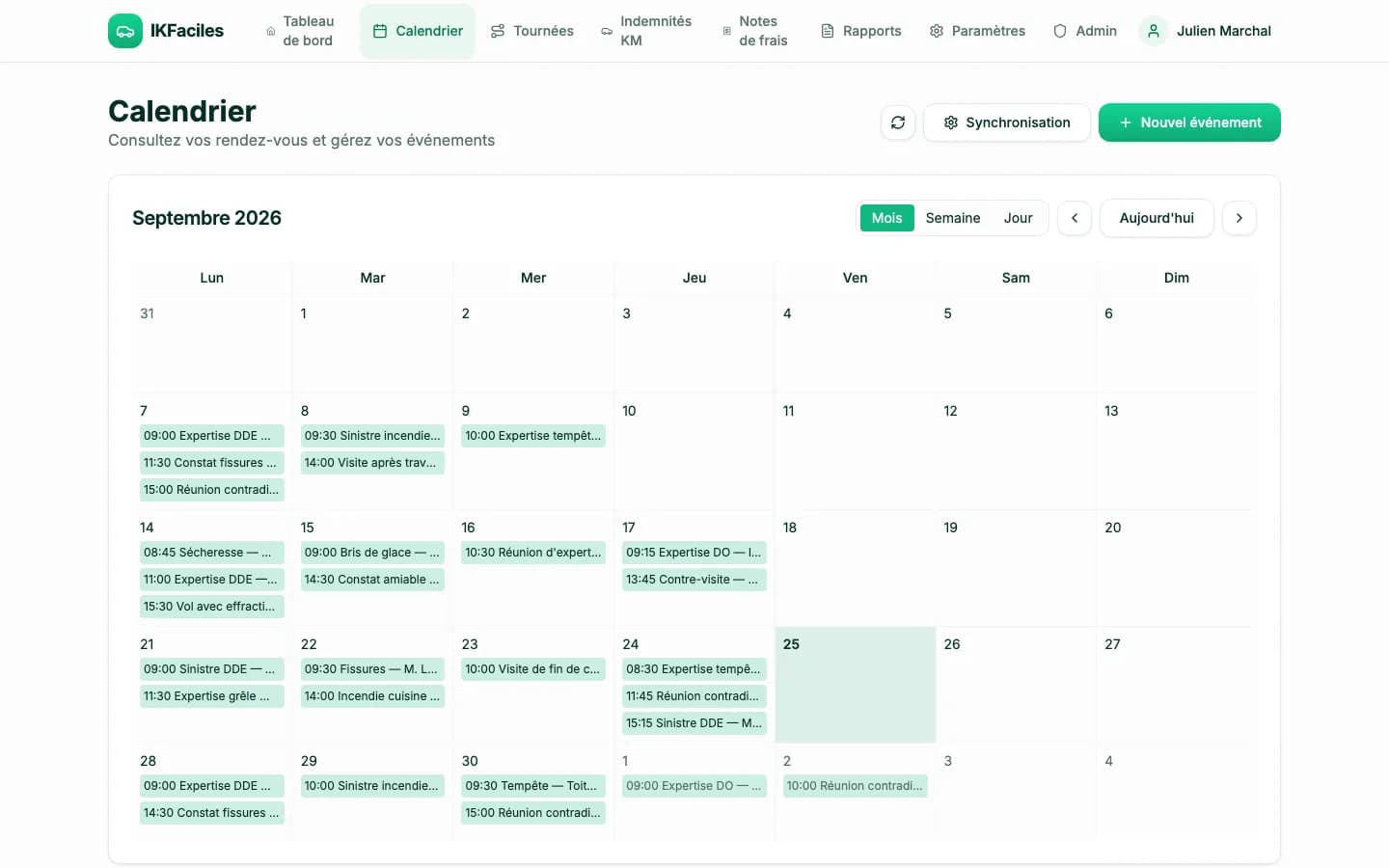 Agenda synchronisé : les rendez-vous d'expertise alimentent les tournées