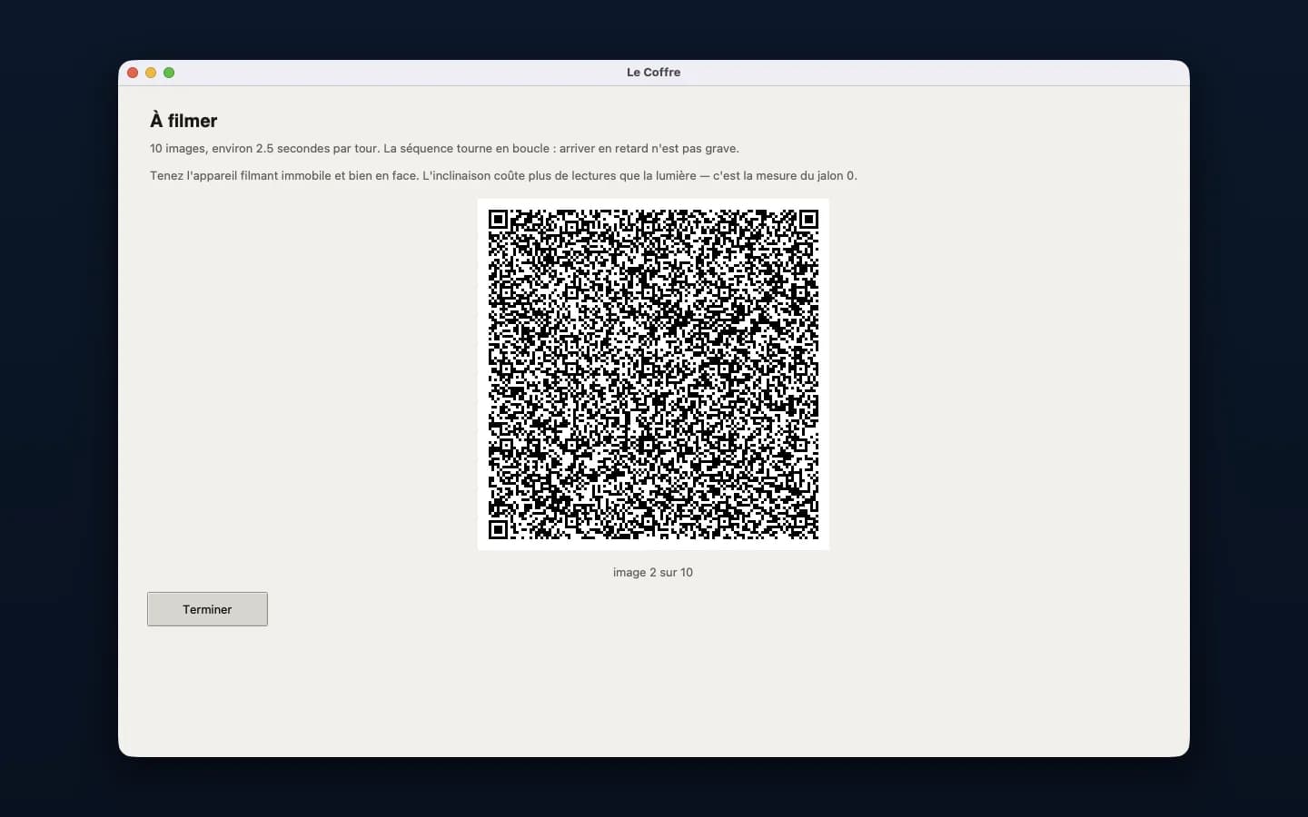 Envoi : séquence de QR animés à filmer par le smartphone coursier