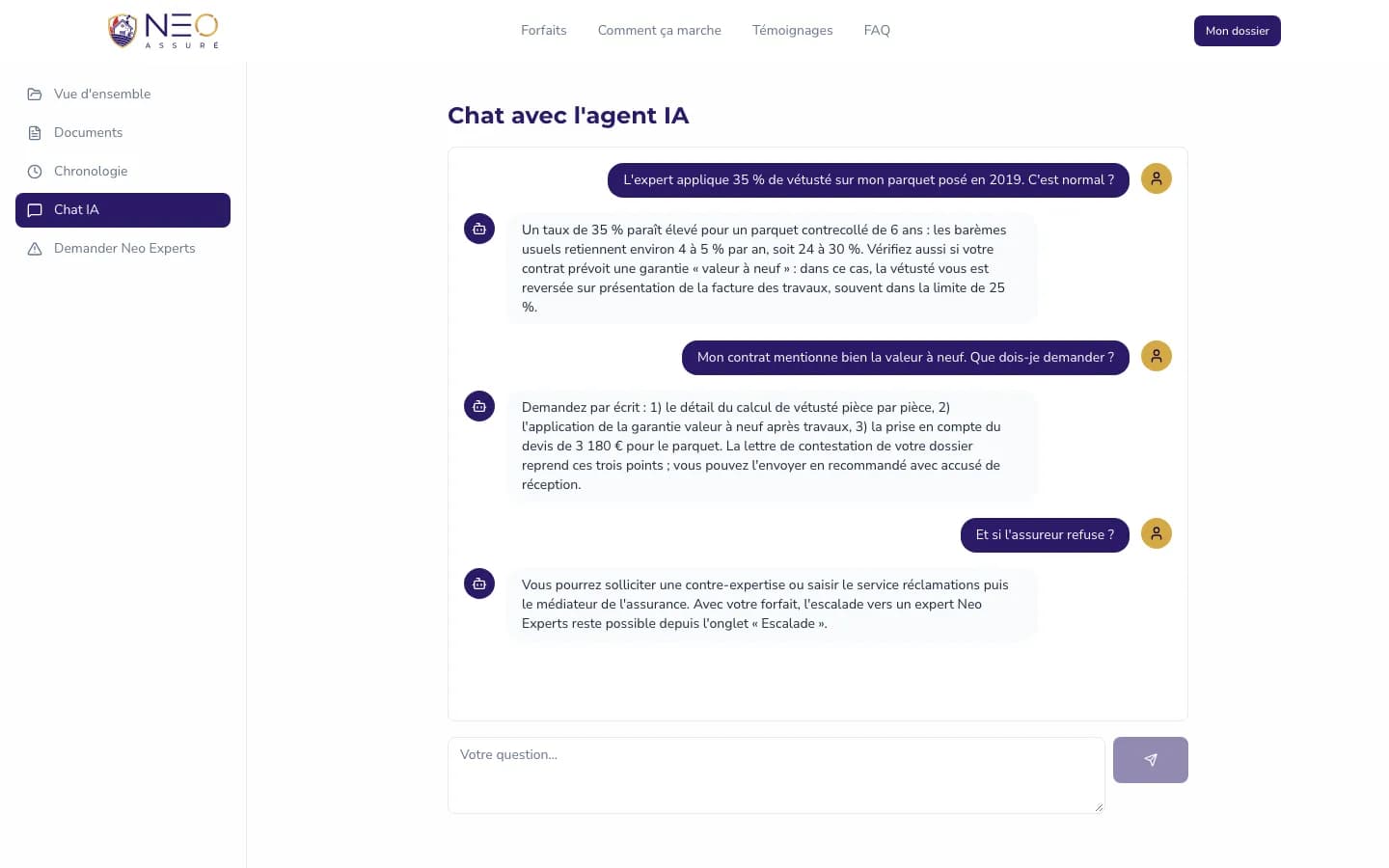 Chat avec l'agent IA expert d'assurés