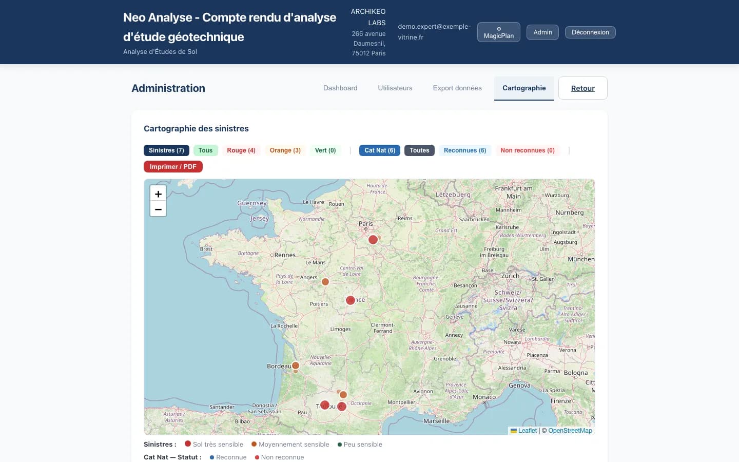 Cartographie des sinistres et arrêtés CatNat sécheresse