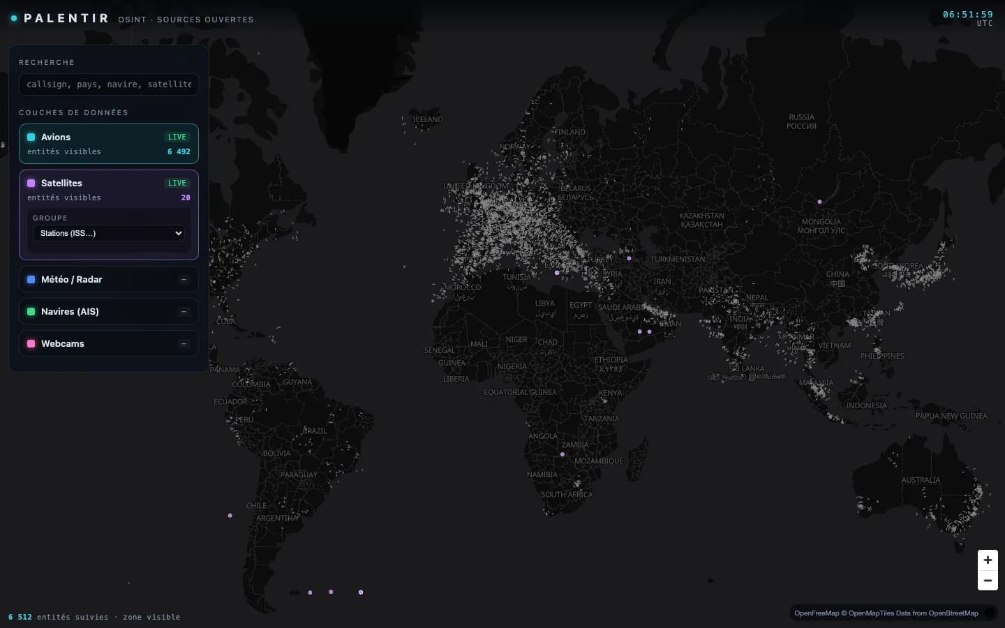 Carte mondiale temps réel : avions et satellites en direct