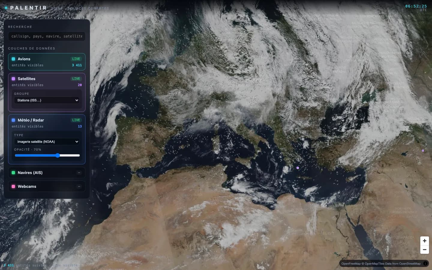 Imagerie satellite météo (NOAA) et réglage d'opacité de la couche