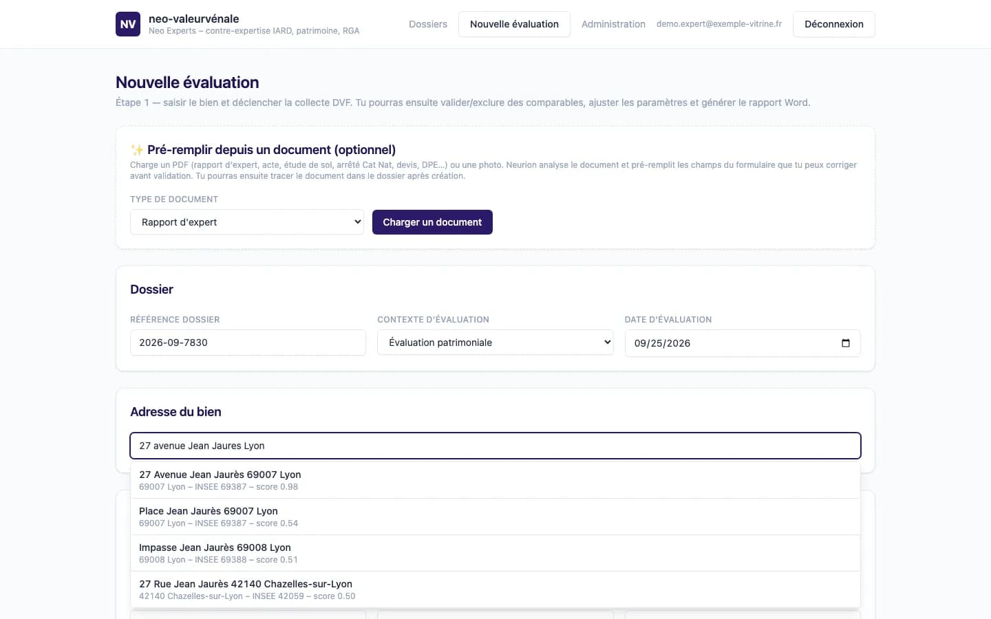 Nouvelle évaluation : saisie du bien et adresse normalisée BAN