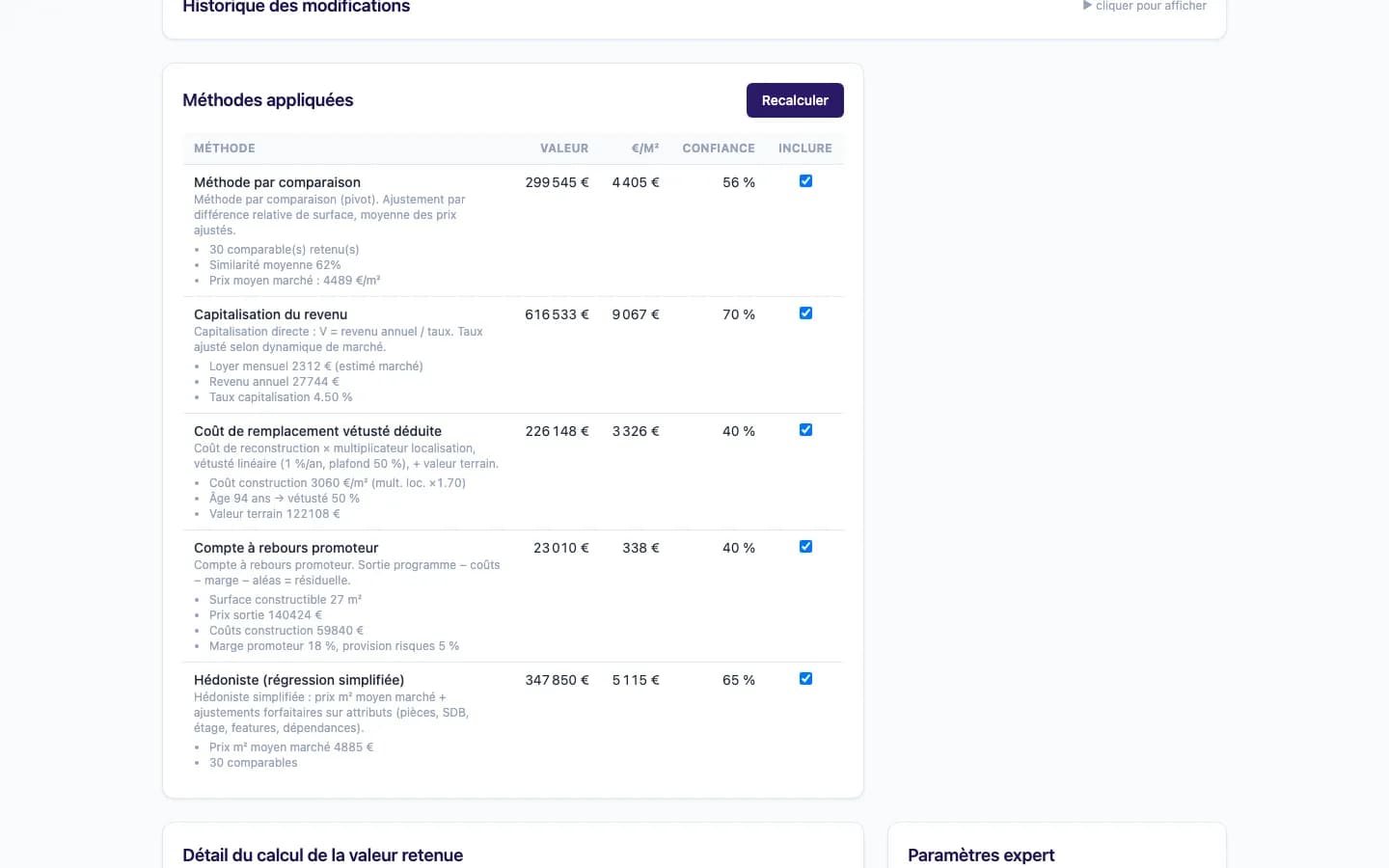 Évaluation : cinq méthodes appliquées (comparaison, revenu, coût, compte à rebours, hédoniste)
