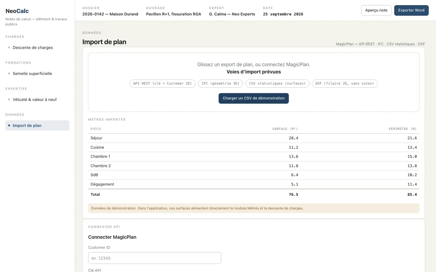 Import de plan : métrés pièce par pièce calculés depuis un relevé