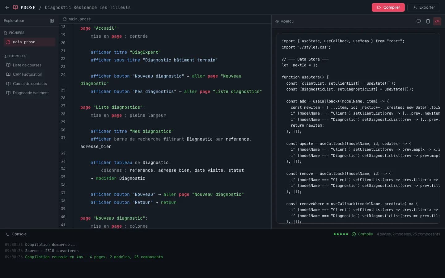 Code React généré par le compilateur déterministe