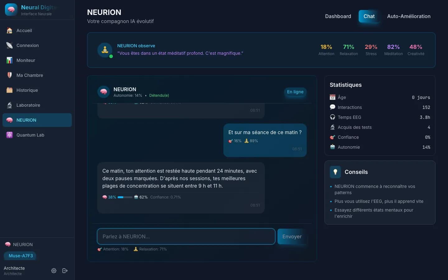 NEURION : l'IA personnelle commente l'état cérébral
