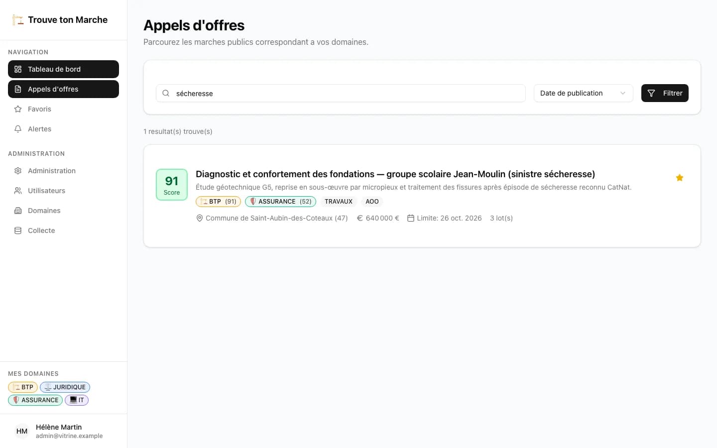 Recherche ciblée : marchés liés à la sécheresse et aux fondations