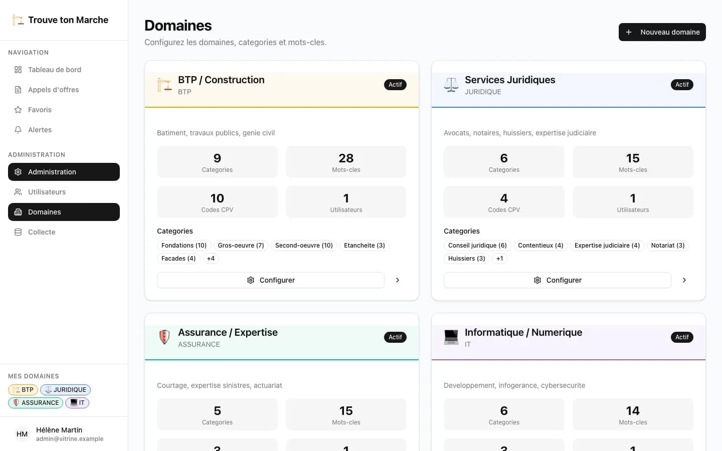 Référentiel des domaines : BTP, juridique, assurance, informatique