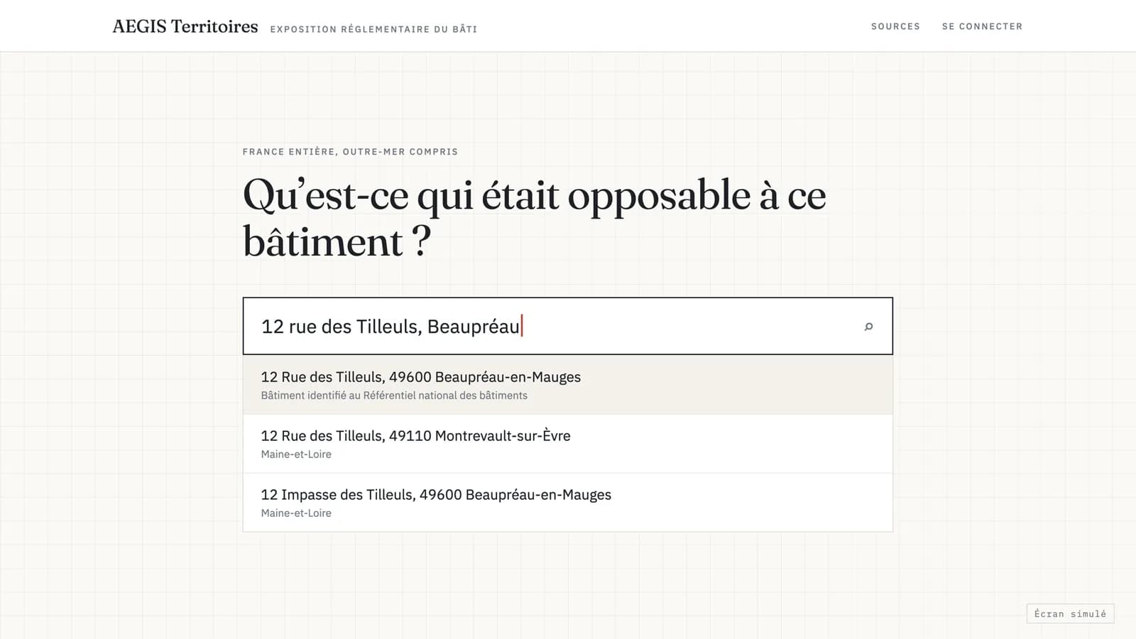 Recherche d'un bâtiment par adresse, France entière